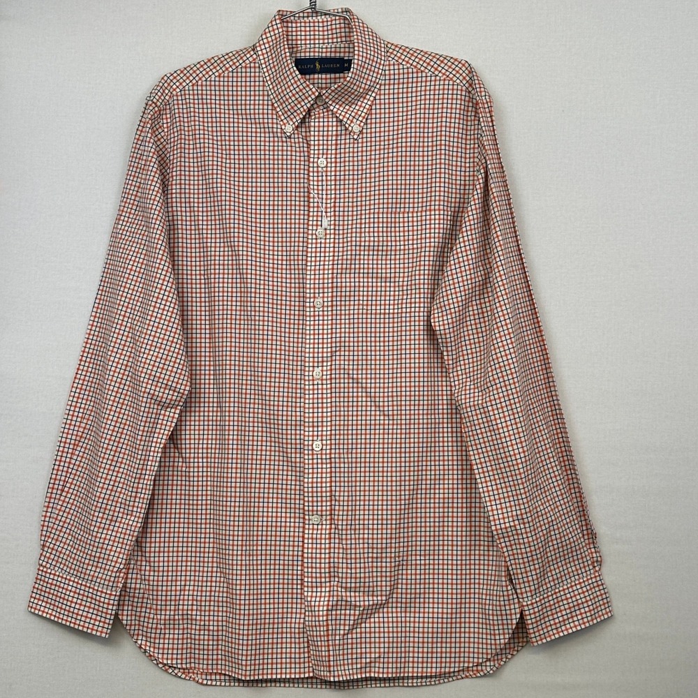 Ralph Lauren‎ Plaid Button Down Shirt Men's M Orange Green Cotton